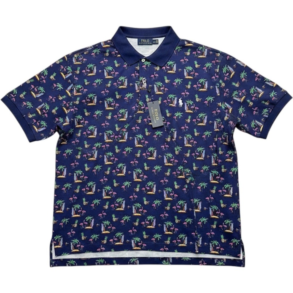Polo Ralph Lauren Polo Shirt Men 3XLT Navy Blue Tropical Flamingo Pineapple Tall